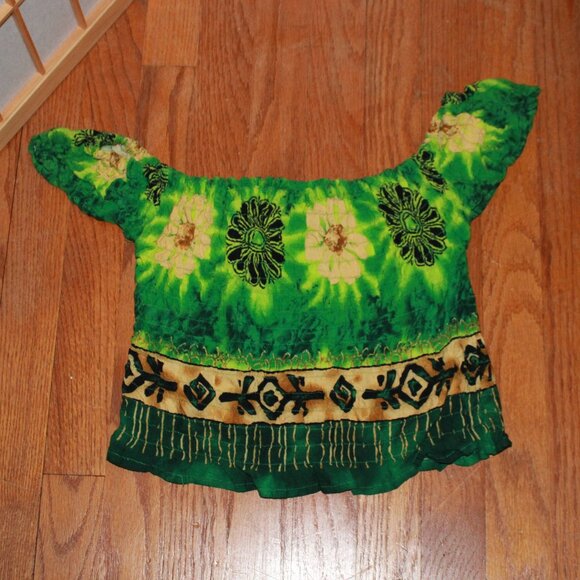 Vintage U Turn Off-the-Shoulder Multi Print Stretch Crop Top - Picture 1 of 3